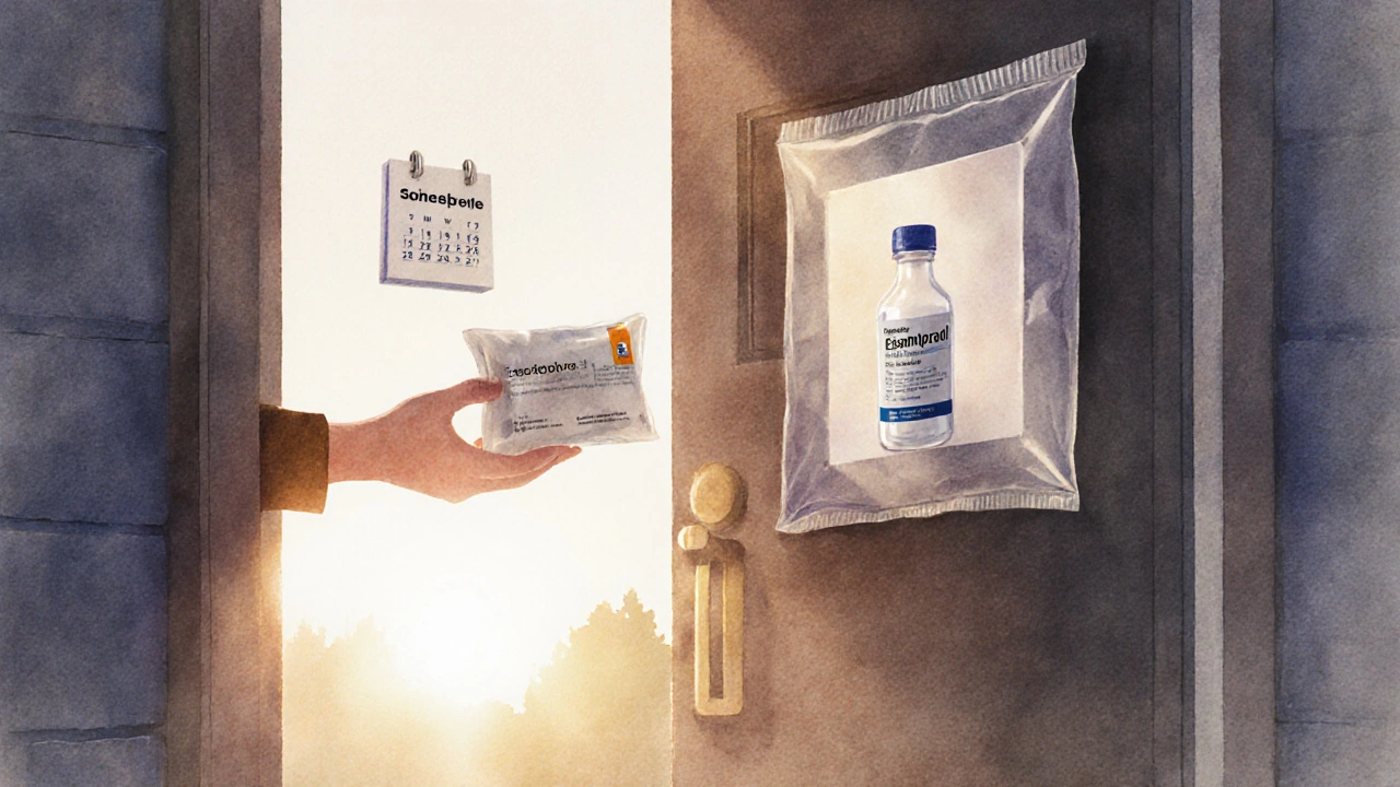 Paketzustellung von Esomeprazol, sichere Lieferung und Rückgaberecht.