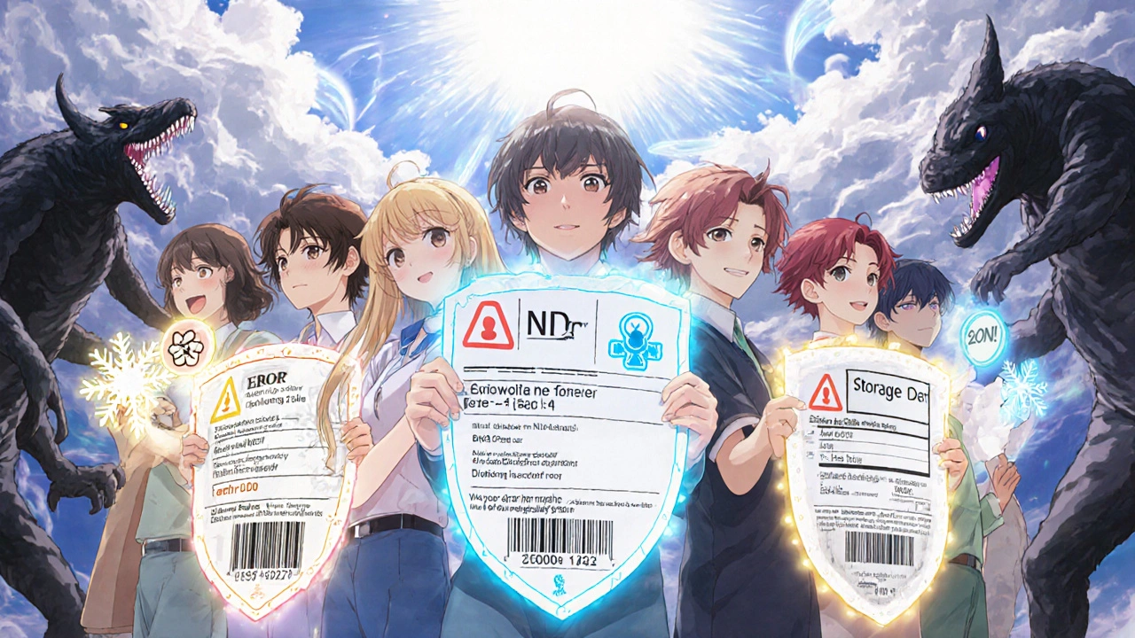 Mehrere Patienten halten Rezeptetiketten, die zu magischen Schildern werden.