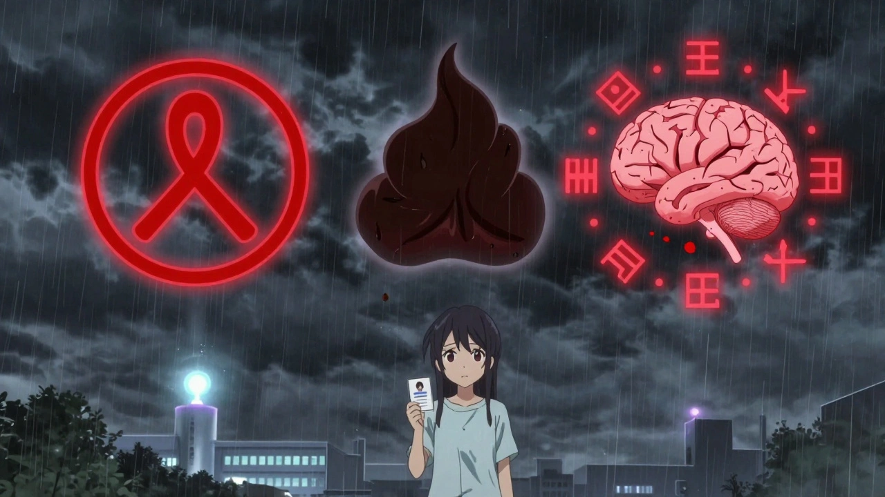 Glowende Warnsymbole für innere Blutungen schweben über einem betroffenen Patienten.