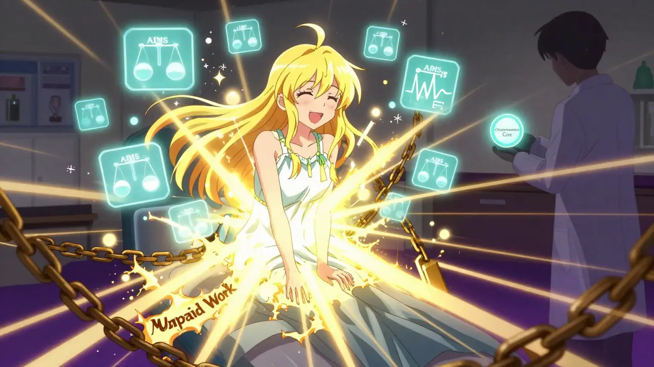 Ein Patient transformiert sich, während Nebenwirkungen in Licht aufgelöst werden und eine neue Versorgungskultur entsteht.