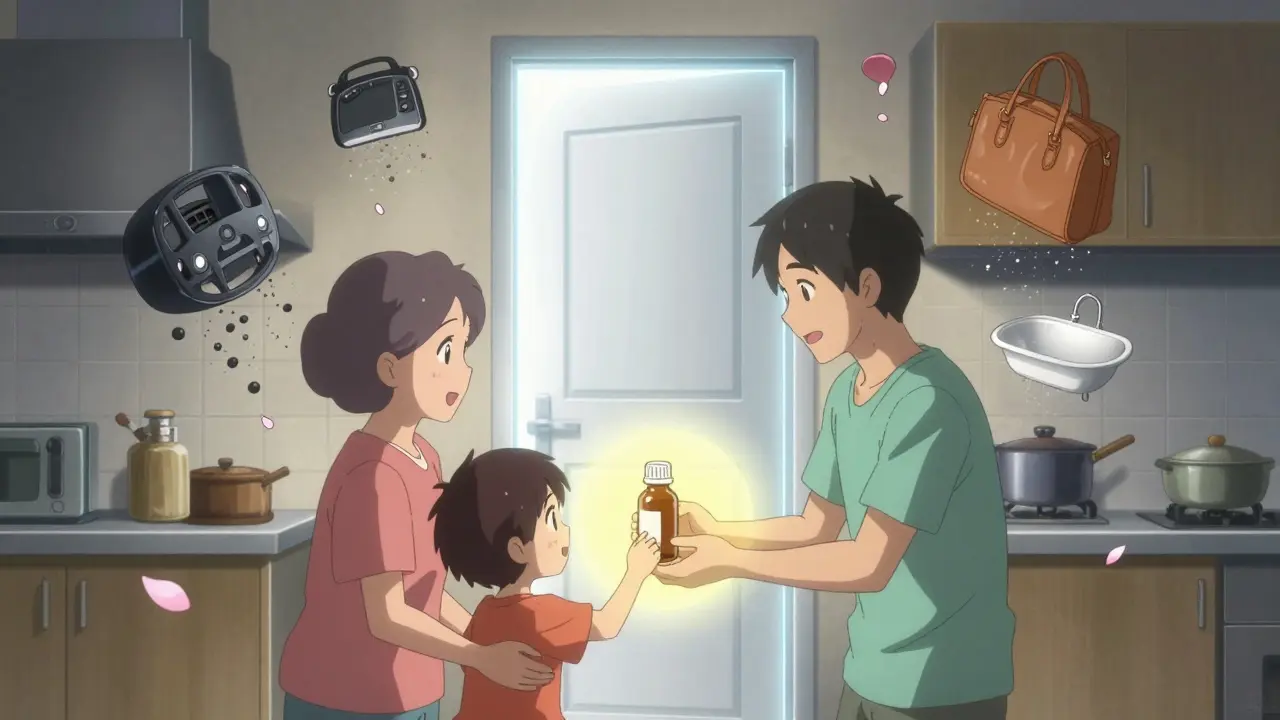 Eine Familie hält gemeinsam ein Medikament, während gefährliche Lagerorte verschwinden.