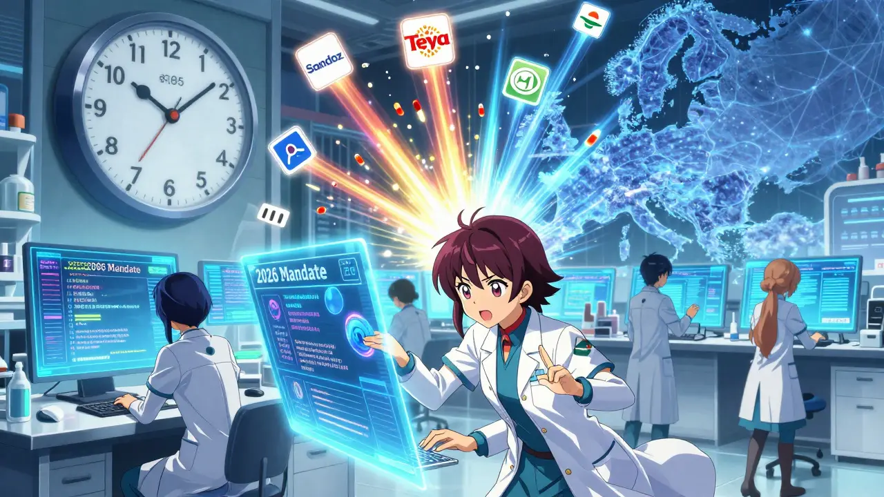 Scientists inputting ePI data in a futuristic lab as digital light sweeps across Europe.