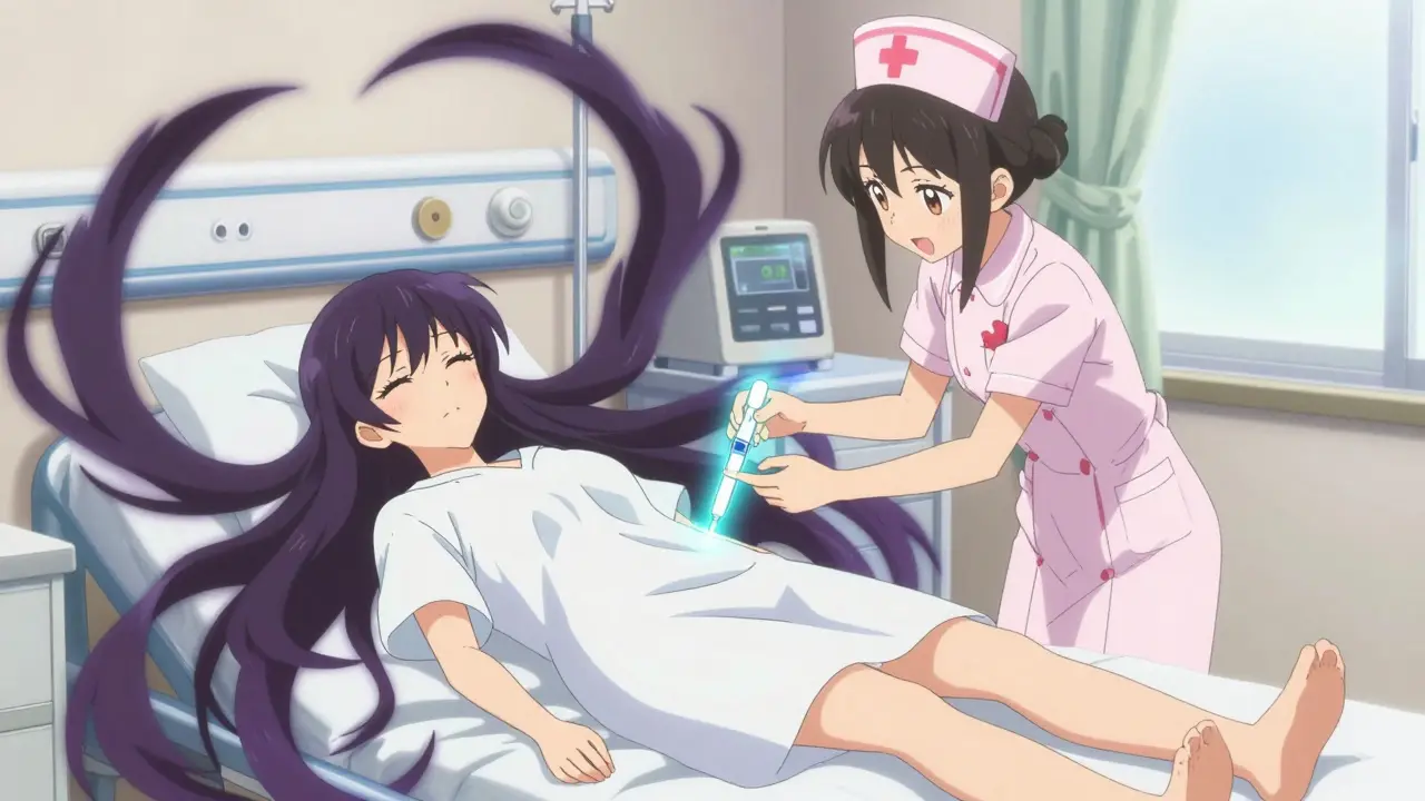 Notfall-Spritze wird einer bewusstlosen Patientin verabreicht