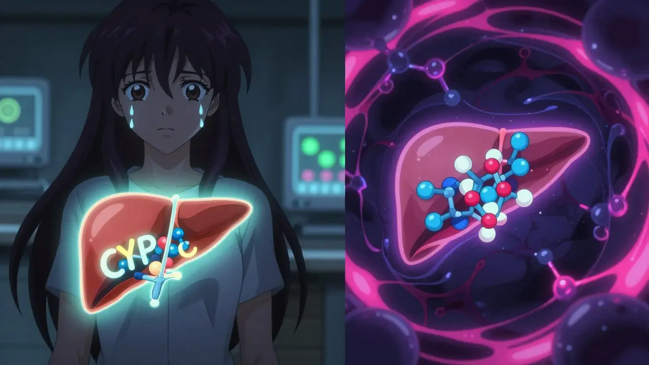 Gegensätzliche Leberenzyme unter Einfluss von Estradiol und Ethinylöstadiol, molekulare Darstellung.