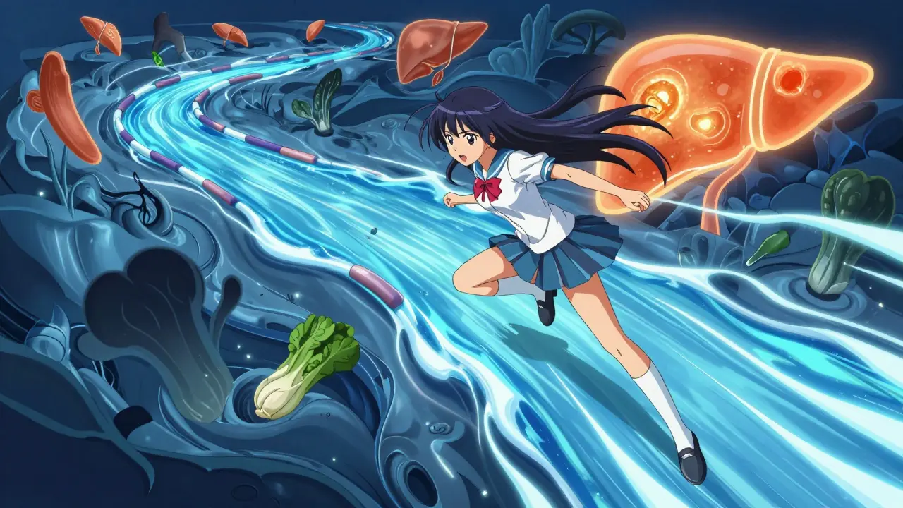 Heldin segelt durch Blutstrom und umgeht Lebensmittelgefahren