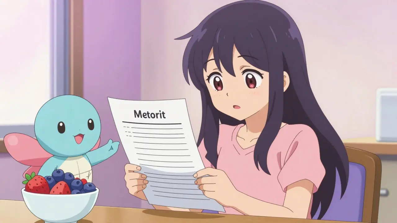 Anime-Frau mit niedrigem Kalium-Obst und einem kleinen Begleiter.