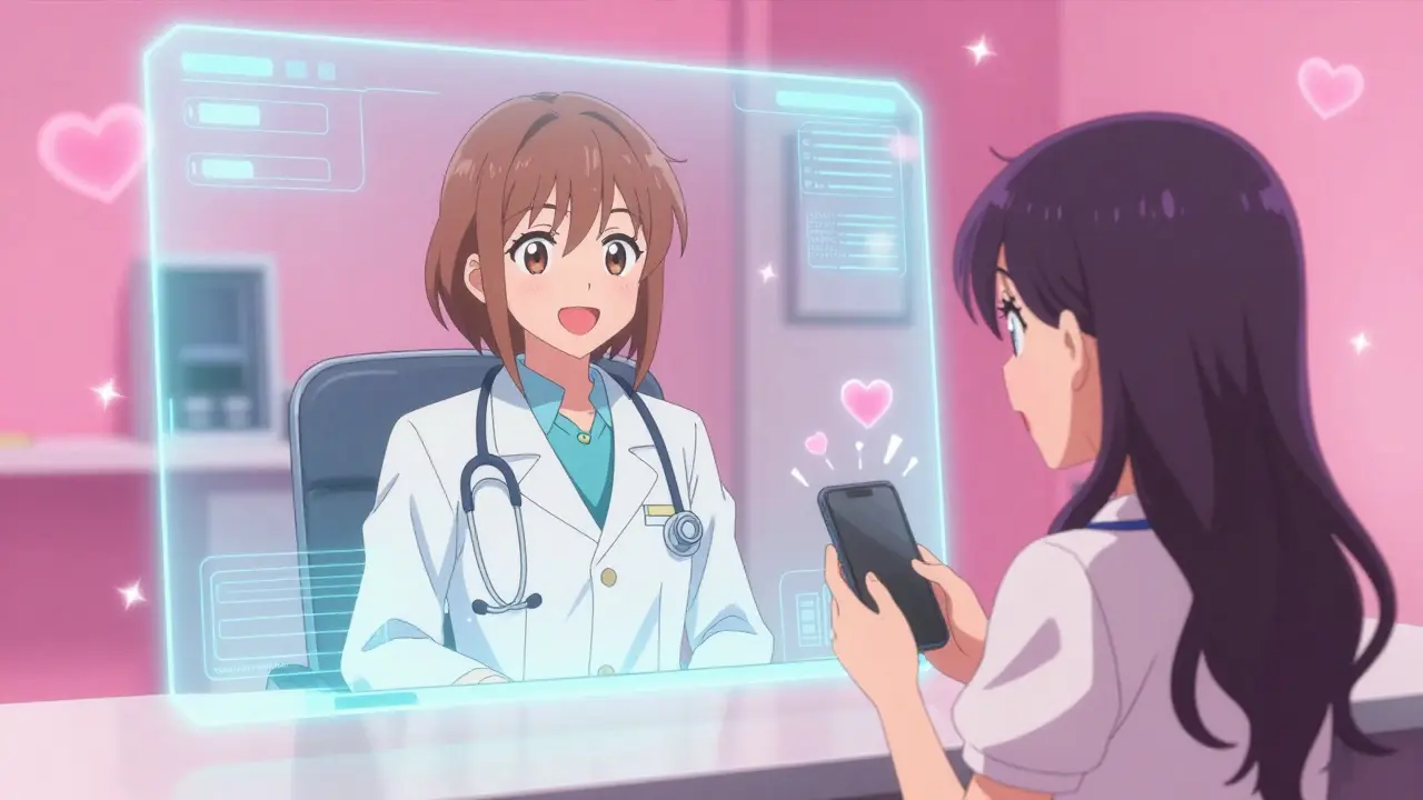 Eine digitale ärztliche Beratung in einem glitzernden PreCure-Anime-Stil.