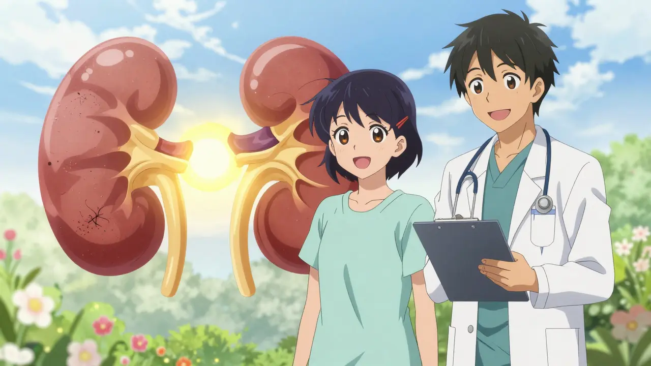 Anime-Patientin und Arzt bei hoffnungsvoller Genesungsszene