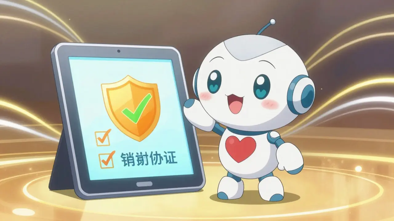 KI-Roboter und Blockchain-Symbolik für sichere Medikamentenverwaltung