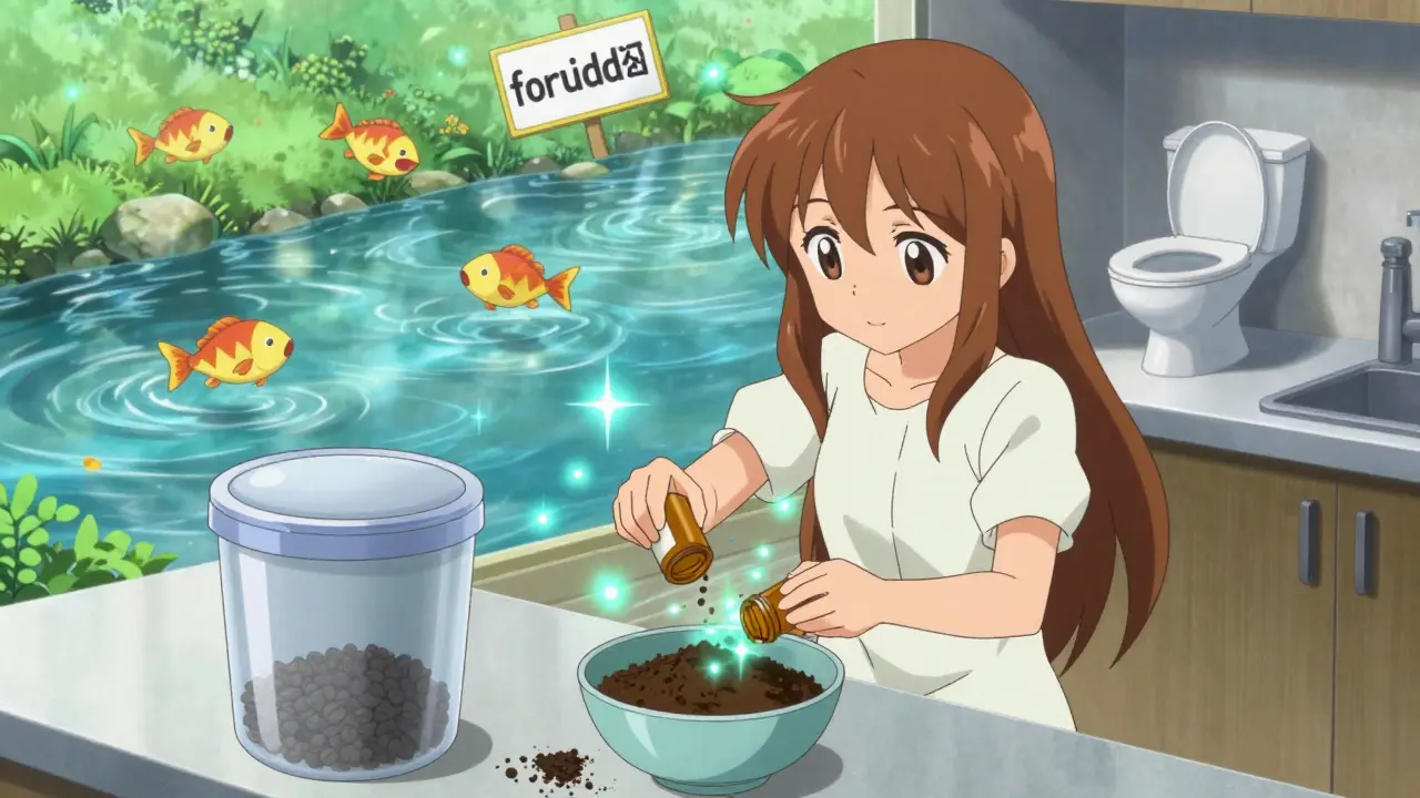 Sichere Entsorgung von Medikamenten mit Kaffeepulver im Anime-Stil