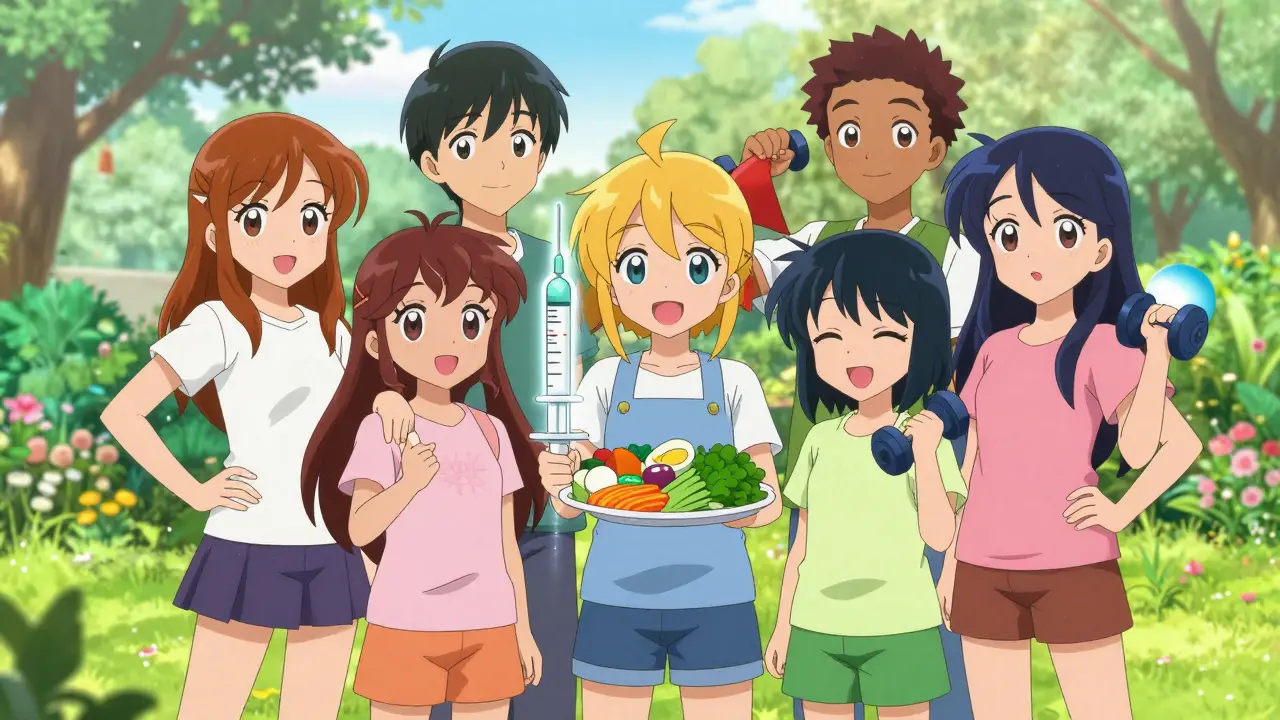 Group of magical girls representing holistic obesity treatment strategies
